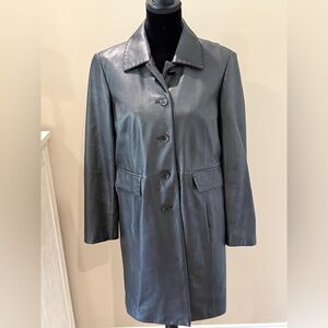 Women’s WINLIT Genuine leather black long coat- Size petite large